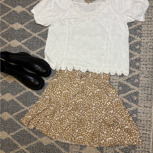 alelly Dresses & Skirts - Chic Tan Polka Dot Skater Skirt